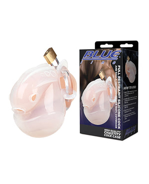 Blue Line Full Restraint Silicone Cock &amp; Balls Chastity Device - 100% Coverage White
