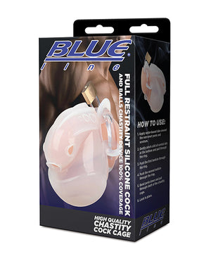 Blue Line Full Restraint Silicone Cock &amp; Balls Chastity Device - 100% Coverage White - Image 5