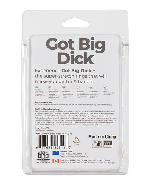 Power Bullet Got Big Dick 3 Pack Cock Rings - Black - Image 2