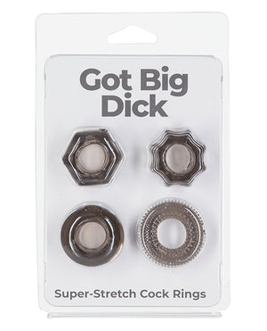 Power Bullet Got Big Dick 4 Pack Cock Rings - Black
