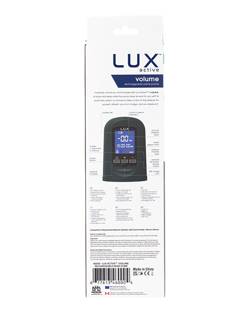 Lux Active Lux Active Volume Rechargeable Penis Pump - Black - Image 2