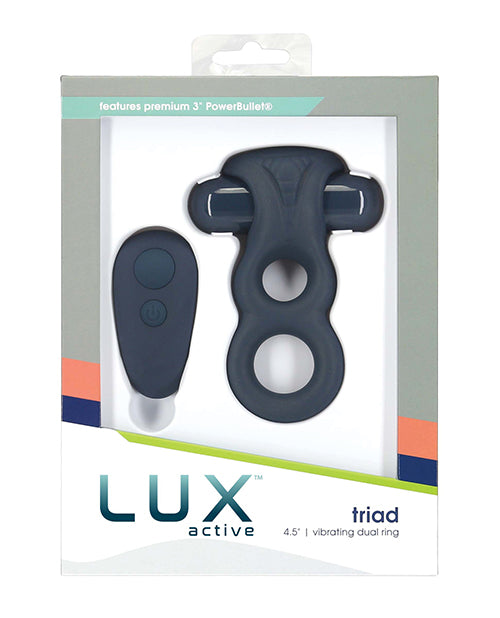 Lux Active Lux Active Triad 4.5" Vibrating Dual Ring w/Remote - Dark Blue - Image 2