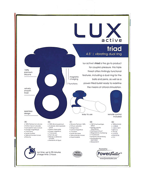 Lux Active Lux Active Triad 4.5" Vibrating Dual Ring w/Remote - Dark Blue