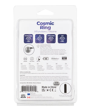 Power Bullet Cosmic Cock Ring w/Rechargeable Bullet - 9 Functions Black - Image 2