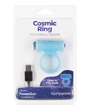 Power Bullet Cosmic Cock Ring w/Rechargeable Bullet - 9 Functions Glow in the Dark