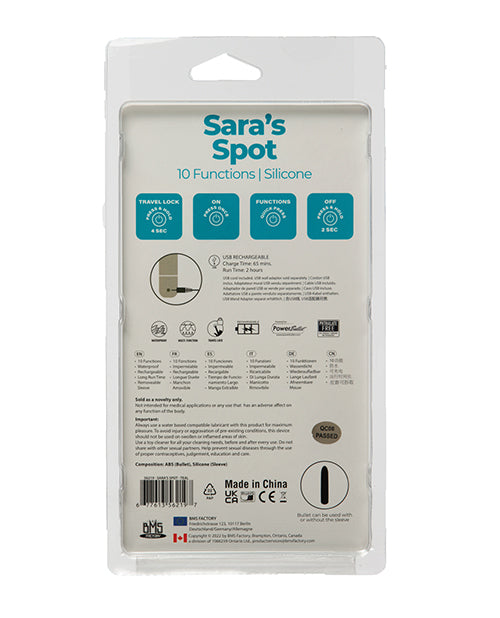 Power Bullet Sara's Spot Rechargeable Bullet w/G Spot Sleeve - 10 Functions Teal