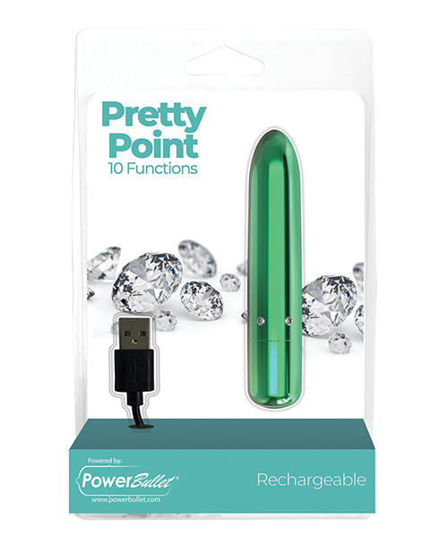 Power Bullet Pretty Point Rechargeable Bullet - 10 Functions Teal - Image 2
