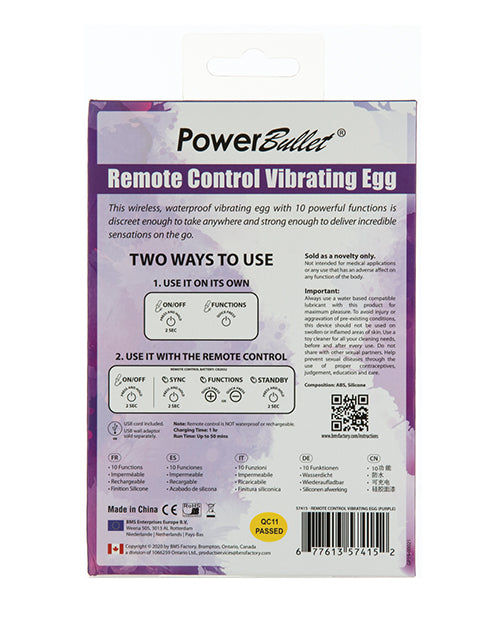 Power Bullet Powerbullet Remote Control Vibrating Egg - Purple