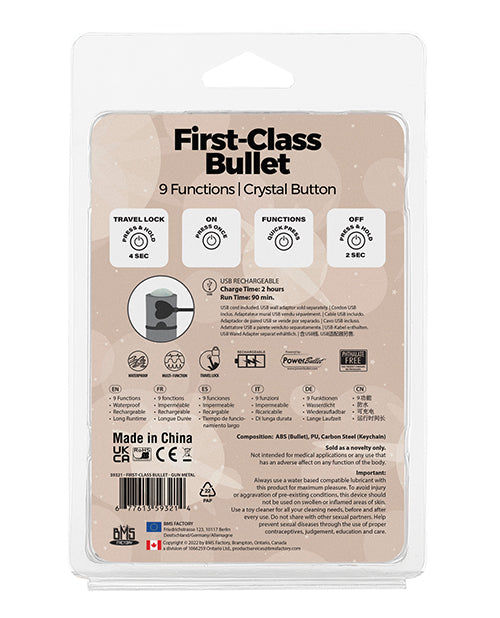 Power Bullet First Class Mini Rechargeable Bullet w/Crystal - 9 Functions Gun Metal - Image 2