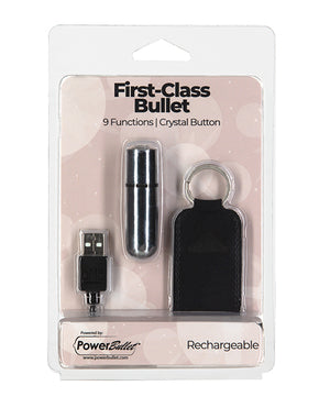 Power Bullet First Class Mini Rechargeable Bullet w/Crystal - 9 Functions Silver