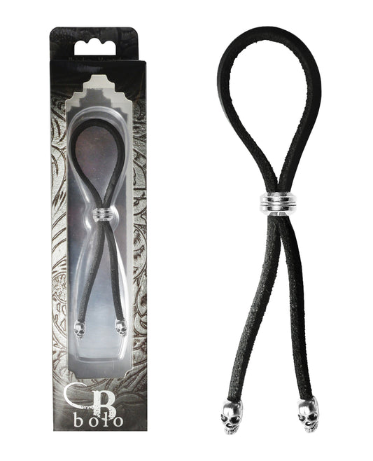Bolo Bolo Cock Ring Leather Lasso Bead Slider w/Skull Tips - Black/Silver