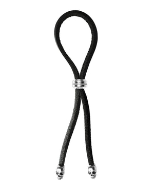 Bolo Bolo Cock Ring Leather Lasso Bead Slider w/Skull Tips - Black/Silver - Image 2