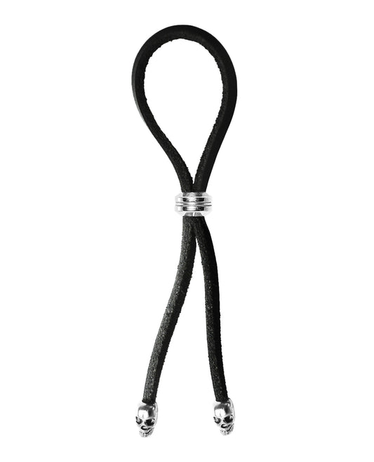 Bolo Bolo Cock Ring Leather Lasso Bead Slider w/Skull Tips - Black/Silver - Image 2