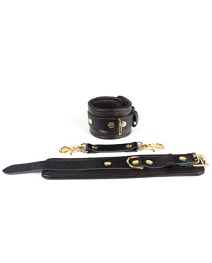 Spartacus Spartacus Wrist Restraints - Brown Leather w/Gold Accent Hardware - Image 2