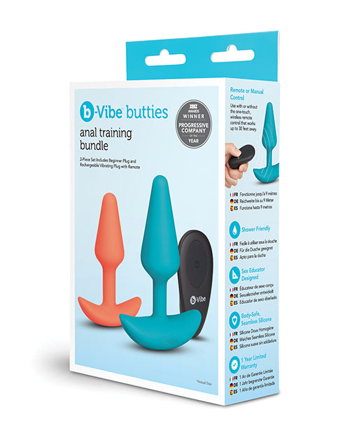 b-vibe Anal Training Bundle 2-Piece Set Includes Beginner Plug &amp; Rechargeable Vibrating Plug w/Remote