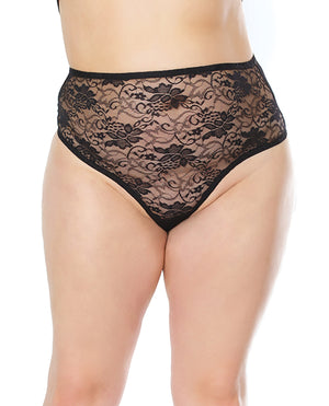 Coquette Stretch Lace High Waist Thong Black OS/XL