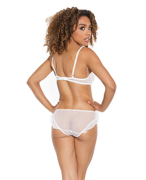 Coquette Stretch Mesh Ruffled Crotchless Teddy White LG - Image 3