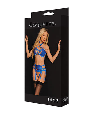 Coquette Black Label Black Label Underwire Bra w/Choker, Garterbelt &amp; G-String Blue O/S - Image 5