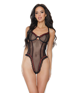 Coquette Stretch Mesh Underwire Teddy w/Ribbon Detail Black Large - Image 2