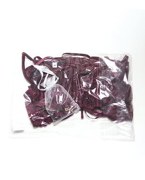 Stretch Scallop Lace Underwire Bra w/Garter & Satin G-String 3 pc Set - Mauve Plum LG - Image 5