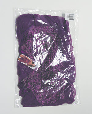 Coquette Metallic Stretch Lace &amp; Mesh Babydoll w/Thong - Purple LG - Image 5