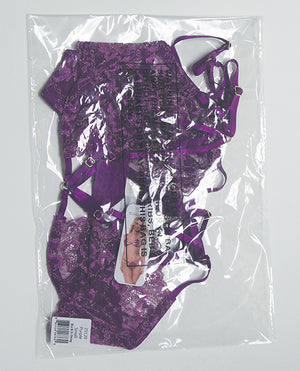Coquette Metallic Scallop Stretch Lace Bra &amp;/G-String - Purple LG - Image 5