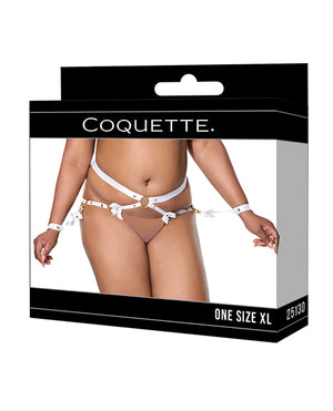 Coquette Satin Ribbon w/Elastic Harness &amp; Cuffs Set - White/Gold QN - Image 3