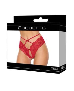 Coquette Lace Hipster Panty w/Bow Detail - Red SM - Image 3