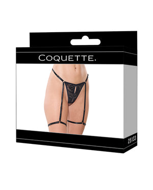 Lace Thong w/Garters and Bow Detail - Black XL - Image 3
