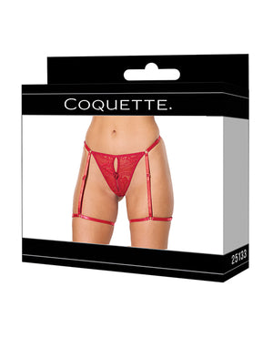 Lace Thong w/Garters and Bow Detail - Red XL - Image 4