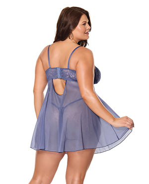 Coquette Twilight Fever Lace &amp; Mesh Babydoll w/G-String - Navy 3X/4X - Image 3