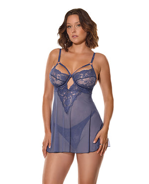 Coquette Twilight Fever Lace &amp; Mesh Babydoll w/G-String - Navy LG