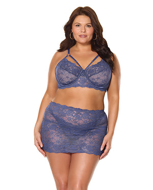 Coquette Twilight Fever Lace Bra &amp; Skirt - Navy 1X/2X