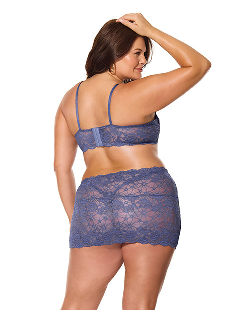 Twilight Fever Lace Bra & Skirt - Navy 3X/4X - Image 2