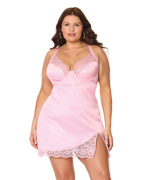 Coquette Kissed by Satin Underwire Chemise - Pink 1X/2X