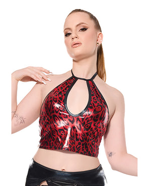 Darque Darque Metallic Wet Look Keyhole Halter Top - Red/Black SM