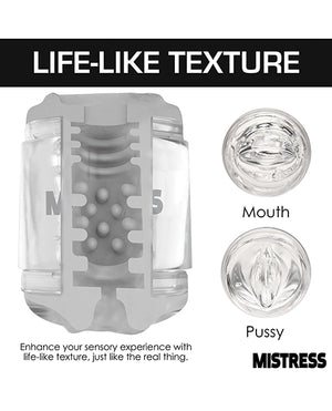 Curve Toys Mistress Double Shot Mini Masturbator Mouth & Pussy - Clear - Image 4