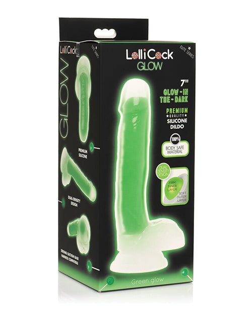 Lollicock Curve Toys Lollicock 7" Glow In The Dark Silicone Dildo w/Balls - Green