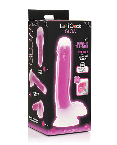 Lollicock Curve Toys Lollicock 7" Glow In The Dark Silicone Dildo w/Balls - Purple