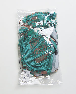 Coquette Pleasure Collection Pleasure Collection Master &amp; Muse Bra w/Garter &amp; Thong 3 pc Set - Green SM - Image 4