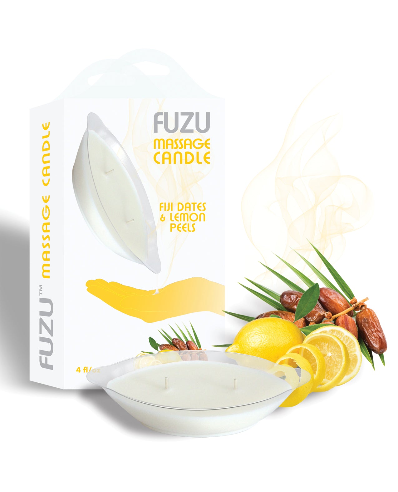 Fuzu Fuzu Massage Candle - 4 oz Fiji Dates &amp; Lemon Peel