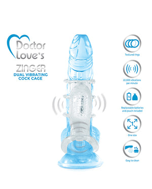 Doctor Love Doctor Love's Zinger Dual Vibrating Cock Cage - Clear - Image 3