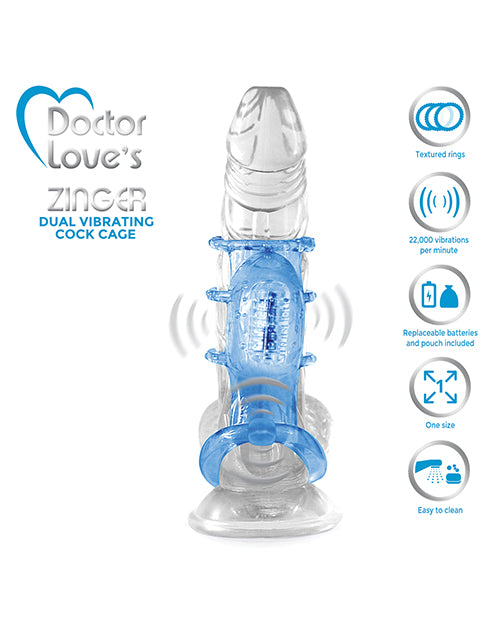 Doctor Love Doctor Love's Zinger Dual Vibrating Cock Cage - Blue - Image 2