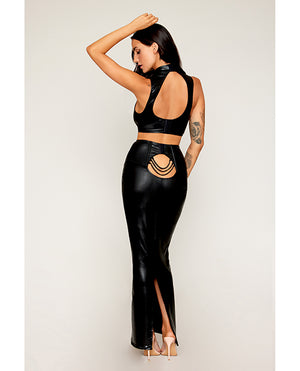 Dreamgirl Stretch Faux Leather Harness Bra &amp; Long Slip Skirt - Black LG - Image 2