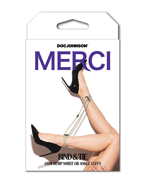 Merci Merci Hogtie - Bind &amp; Tie Wrist or Ankle Cuffs - 6 mm Hemp - Black
