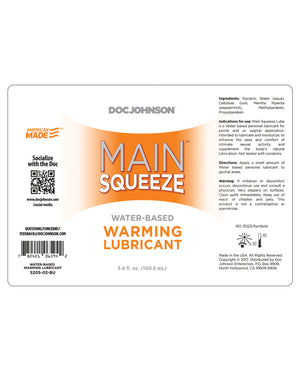 Main Squeeze Main Squeeze Warming Water-Based Lubricant - 3.4 oz - Image 2