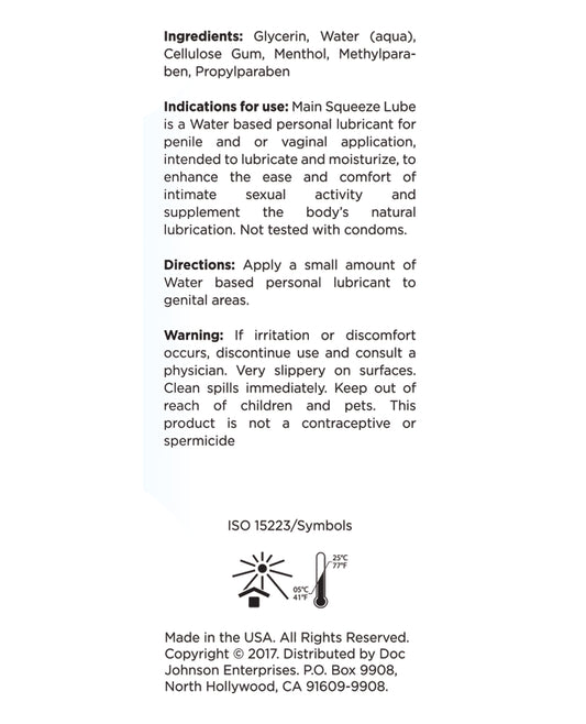 Main Squeeze Main Squeeze Cooling/Tingling Water-Based Lubricant - 3.4 oz - Image 2