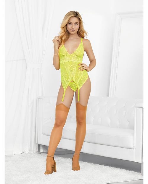 Escante Neons Bustier w/Nude Hose &amp; G-String Neon Lime SM