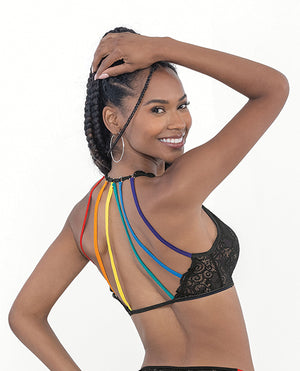 Escante Pride Lace Rainbow Strappy Top Black O/S - Image 2