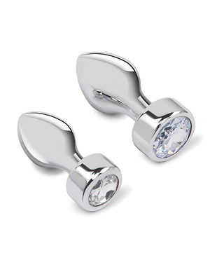 Gemsations Gemsations 2 pc 3.25" &amp; 3.7" Tapered Bling Bling Metal Butt Plug Training Set - Silver - Image 2
